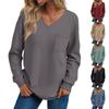 Women's Fashion Casual Long Sleeve Solid Color V- Neck Sweater Top