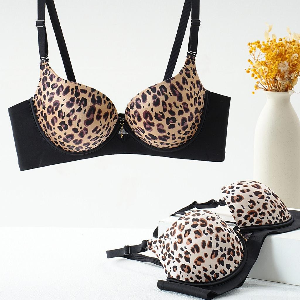 Сексуальный леопардовый бюстгальтер на пуговицах спереди для маленькой груди, бюстгальтер пуш-ап для боковой поддержки груди и предотвращения провисания, бесшовный бюстгальтер с открытой спиной без косточек