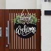 Welcome Wooden Door Hanging Sign Front Round with Bow Wall Art Decoration Wood Plaque