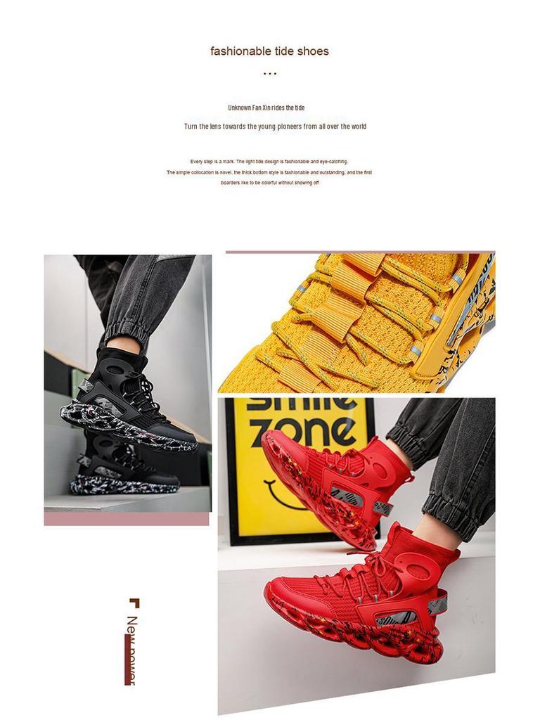 Popular Plus Size Men's Fly-Knit High-Top Sock Sneakers - Trendy Blade Cushioning Running Shoes