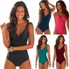 2023 Deep V-Neck Gathered Backless Solid Color One-Piece Swimsuit