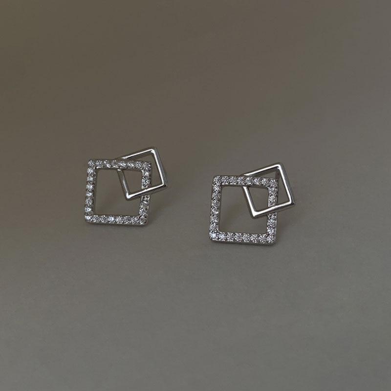 Foxanry Prevent Allergy 925 Sterling Silver Stud Earrings New Trendy Sweet Sparkling Zircon Geometric Party Jewelry Couples Gift