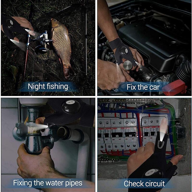 Водонепроницаемые рыболовные перчатки с ночным светом и светодиодным фонариком, уличное снаряжение, велосипедные практичные прочные перчатки без пальцев