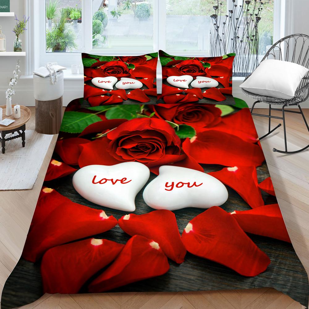 Red Rose Bedding Set Couple Quilt Cover Pillow Cover Bed Sheet/Double Layer Full Size 2/3 Bedding Set Home Decoration
