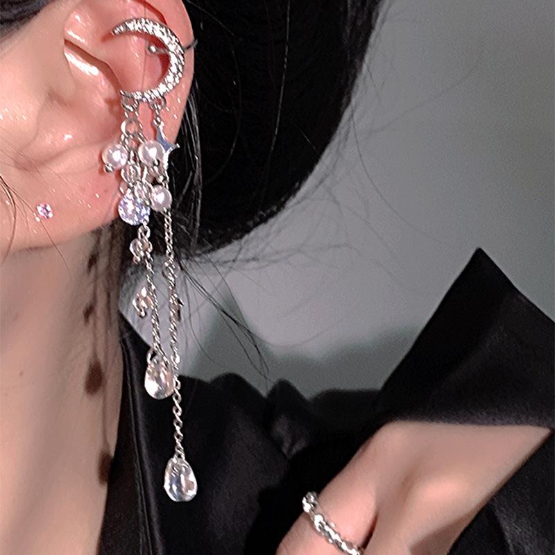 Moon Star Water Drop Fringe Ear Bone Clip Super Immortal Temperament Advanced Ear Clip Fashion Light Luxury Earrings