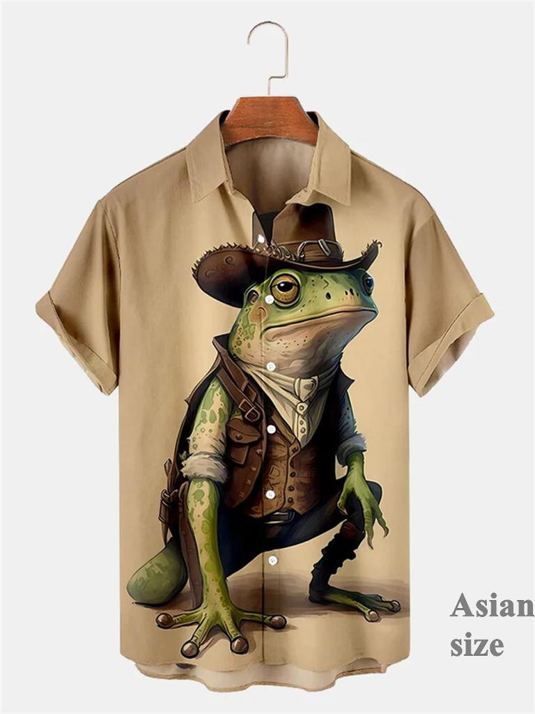 Funny Frog 3D Printed Graphic Men Streetwear Women Casual Fashion Short Sleeves Shirts Lapel Button Shirt New Unisex Clothing