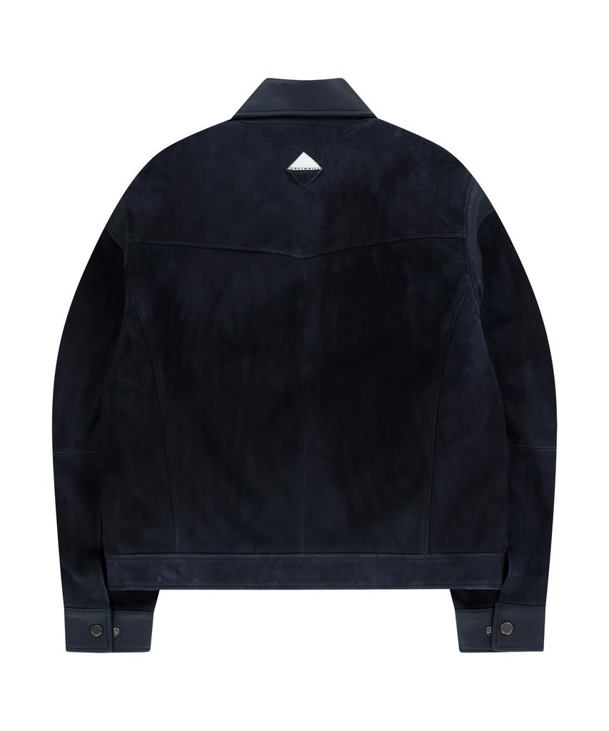 Ungimmick Leather Trim Suede Jacket (Navy / Goatskin)