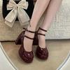 New Women's High Heels 2025 Spring Fashion Retro One Button Strap High Heels French Elegant Coarse Heels Single Shoes