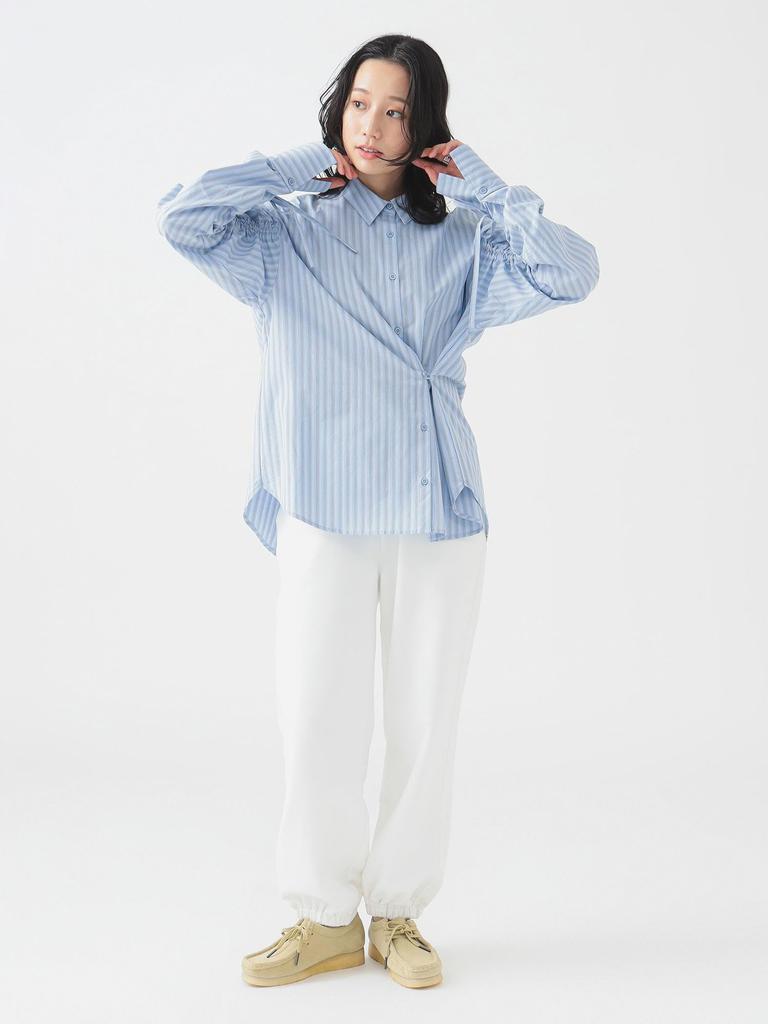 B:MING LIFE STORE by BEAMS Women's 2-Way Shirred Shirt, Blue, One Size, Large/Sized Shirt/Blouse