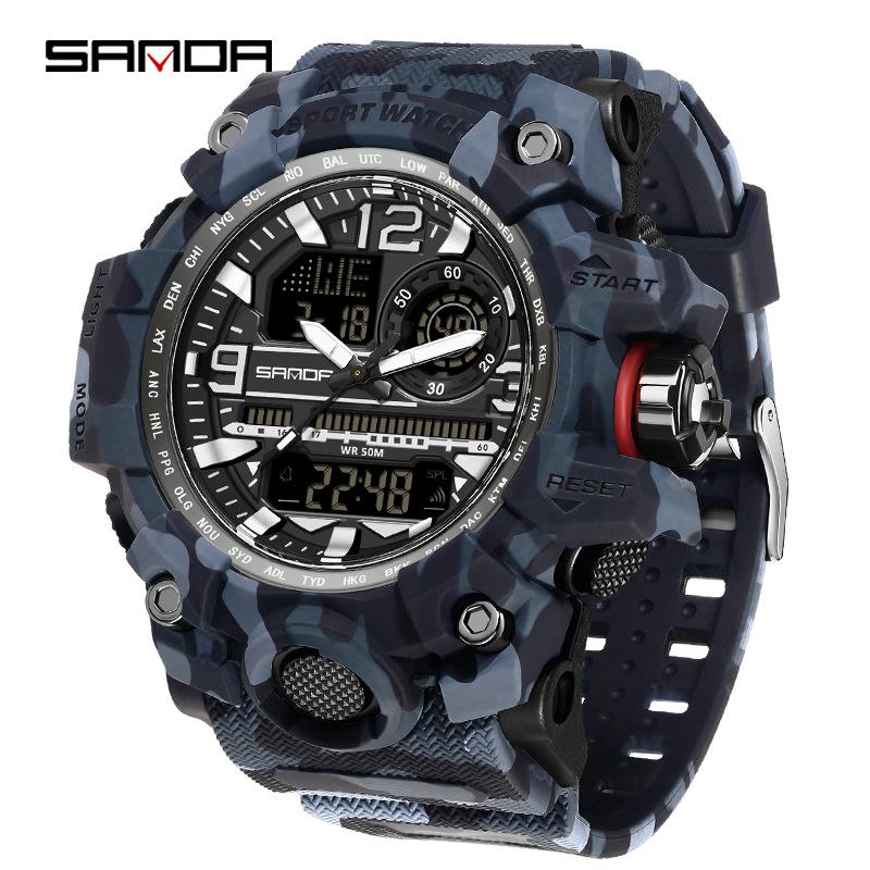 Sanda Молодежная Мода Светящиеся Водонепроницаемые Ударопрочные Будильник Мужские Часы