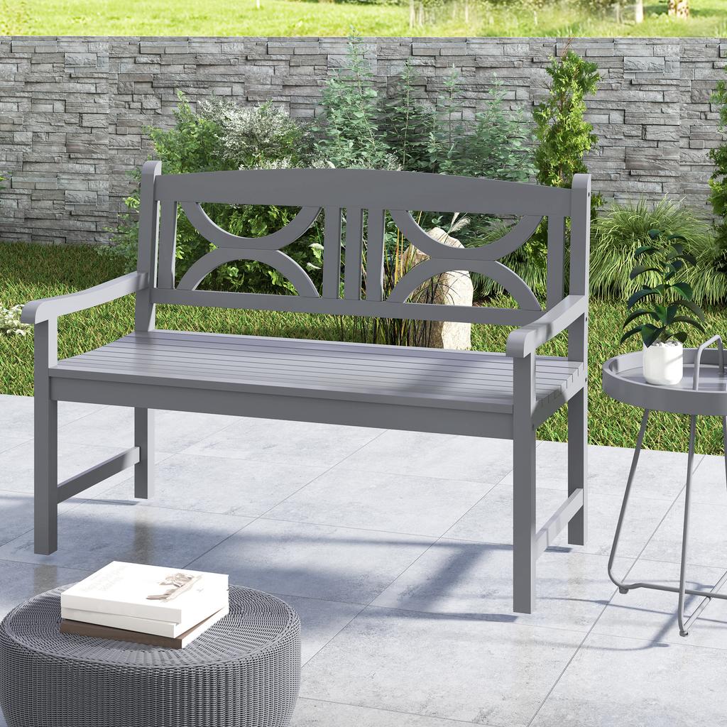 2 Seater Wooden Garden Bench Outdoor Patio Loveseat For Porch Grey