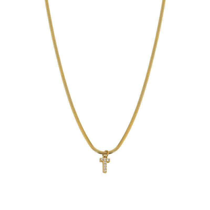 Neckontheline Diamond Letter Necklace European and American Ins Style Simple and Versatile Short Necklace Fine Snake Bones Chain