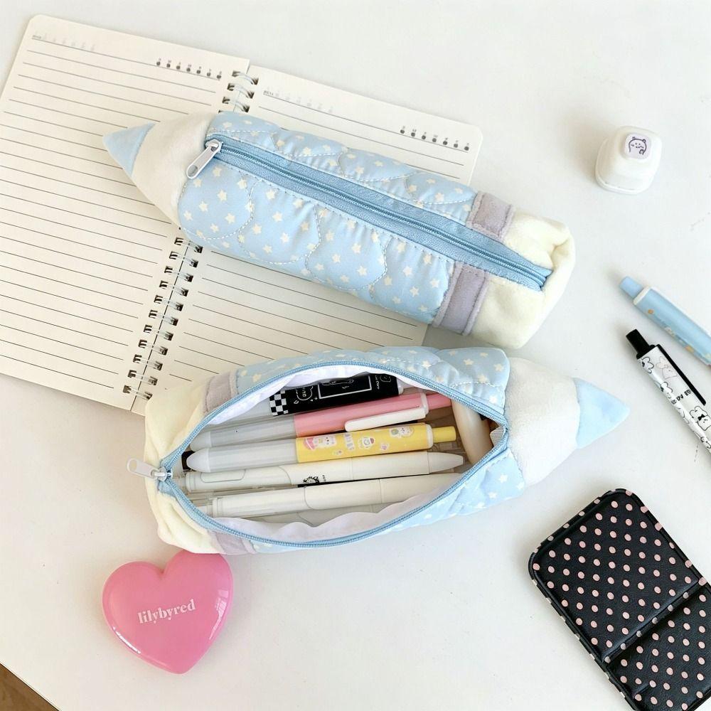 Korean Style Pencil Shape Pencil Case Printed Polka Dot Pencil Pouch  Stationery Supplies