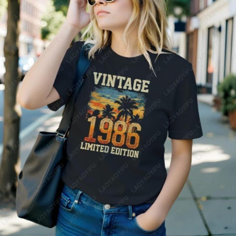Винтажная одежда 1986 года Рожденные в 1980-х 40-й День Рождения Подарок Мужчины Женщины Забавный Закат Проекция Круглый вырез С принтом Унисекс Хлопковые Рубашки Черный