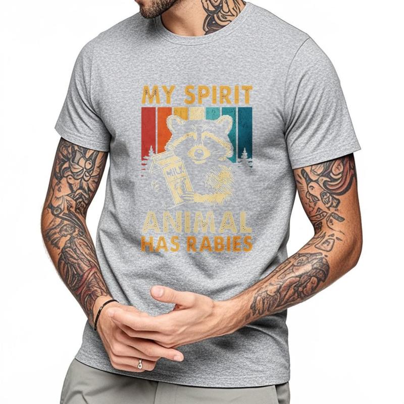 Plus Size summer Man tshirt Racoon Holding Milk Carton Short Sleeve Solid Color Crew Neck tees men cotton tshirt fashion tops