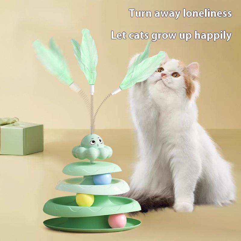 Rotating Octopus Cat Toy Collapsible Four-Layer Turntable Track Ball Cat Stick Feather Cat Self-Entertaining Anti-Boredom Toy