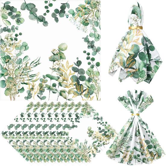 12 Pcs Eucalyptus Greenery Cloth Napkins 20"x20" Washable Dinner Tea Party Napkins for Kitchen Party Wedding Restaurant Indoor Outdoor Botanical