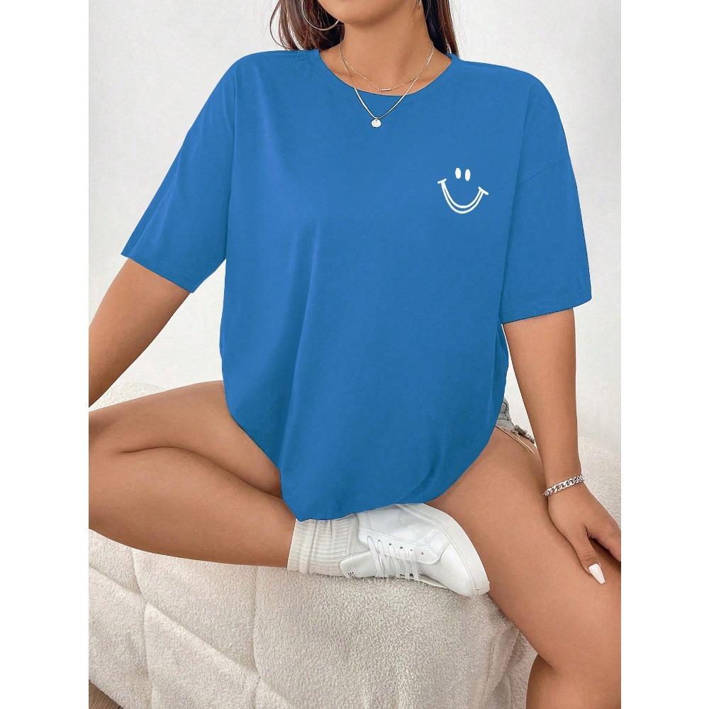 Plus Size Women's 2025 New Cartoon Pattern Drop Shoulder T-Shirt Pattern Women's Tops Polyester Outdoor Office