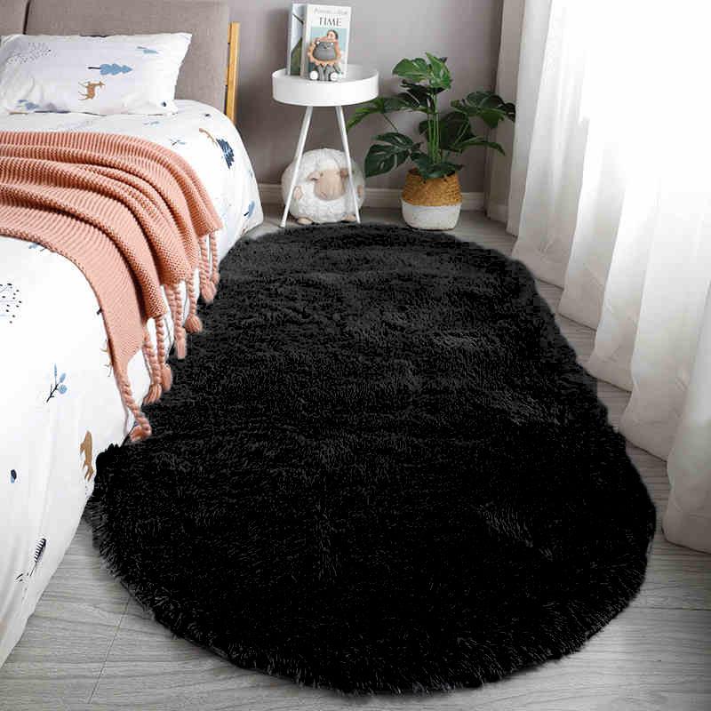 Белый Овальный Пушистый Тканевый Коврик - Мягкий и Декоративный Прикроватный или Коврик для Гостиной