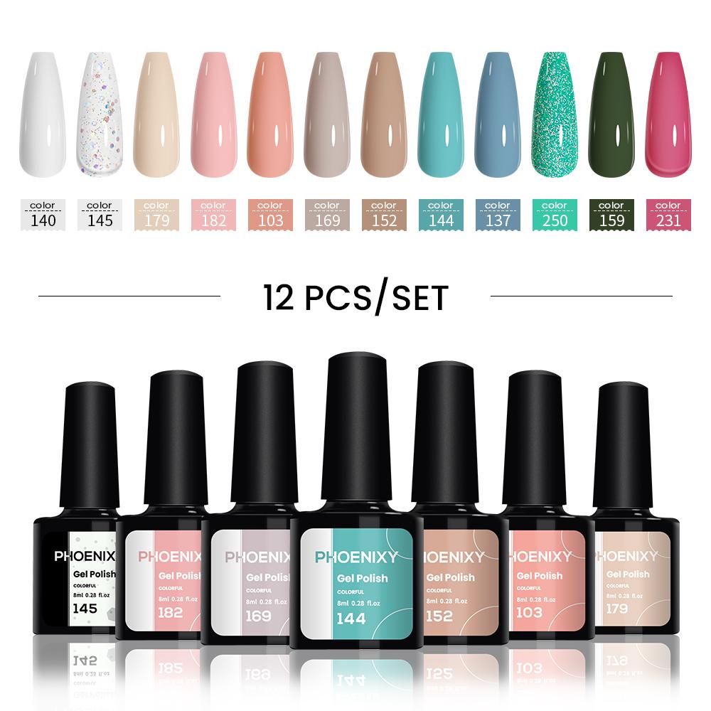PHOENIXY 6/10/12/13/18/20 шт., набор цветных гель-лаков для ногтей, набор гелей для замачивания с чистым цветом для дизайна ногтей, стартовый набор для начинающих, сделай сам дома