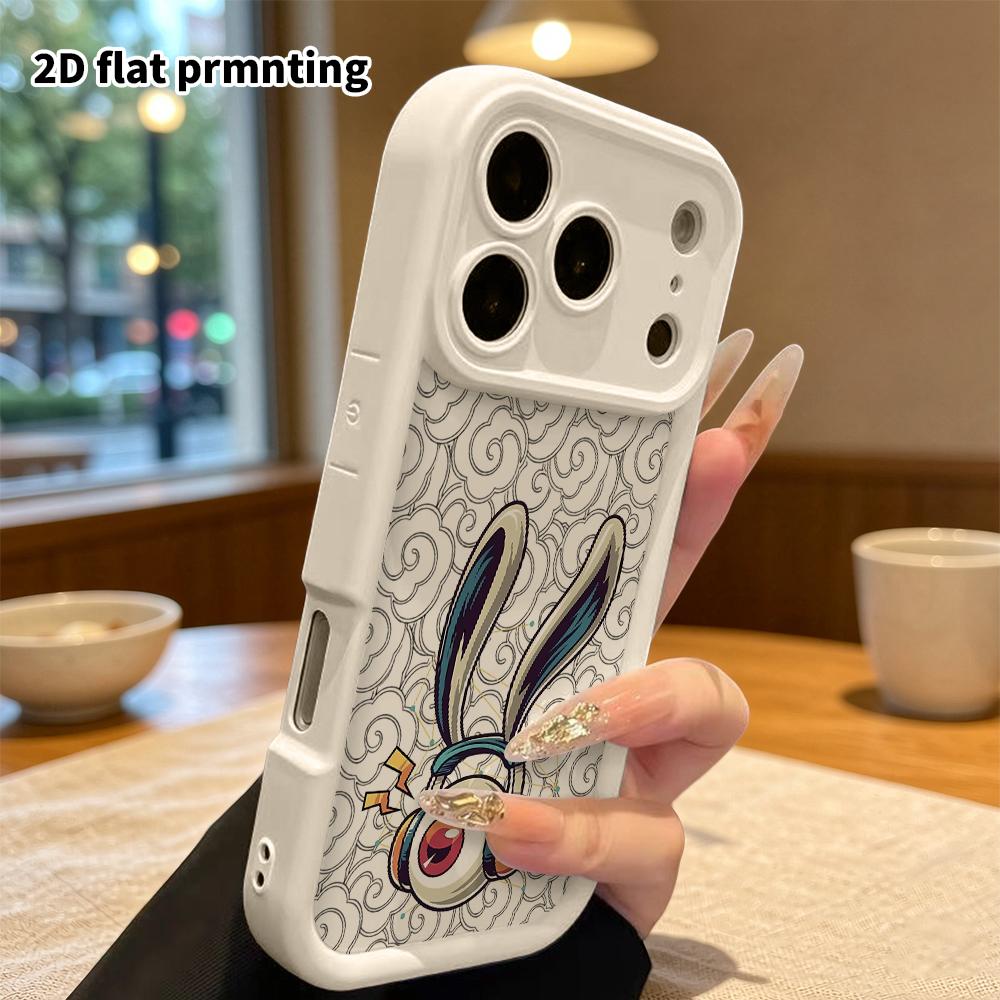 Phone case: 2D flat design suitable for iPhone 18 17 16 15 14 13 Pro tiered protective case, single-eye bunny ears, Christmas and Halloween gift