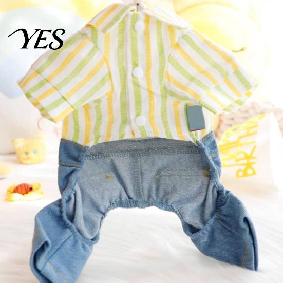 Spring Dog Clothes Striped Shirt Pet Jumpsuit, Four-Legged Clothes, Denim Pants Breathable Jumpsuit Outfit, Stylish Onesie for Small Dogs Active