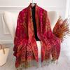 Богемный стиль Женский шарф Ретро Жаккардовый Толстый Кашемировый Шаль с Кисточками Зимний Теплый Шарф на Шею Пашмина Цветочный Хиджаб
