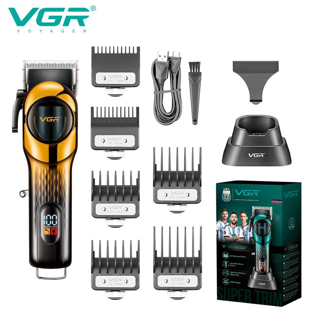 VGR 166 Профессиональная Умная Цифровая Перезаряжаемая Машинка для Стрижки Волос с Основанием с Градиентной Лентой Регулируемая Электрическая Push-машинка для Стрижки Волос Форма для Вырезания на Волосах