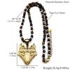 Nordic Wolf Head Viking Pendant Necklace Stainless Steel Gold Tiger Eye Stone Jewelry Gift for Men Women