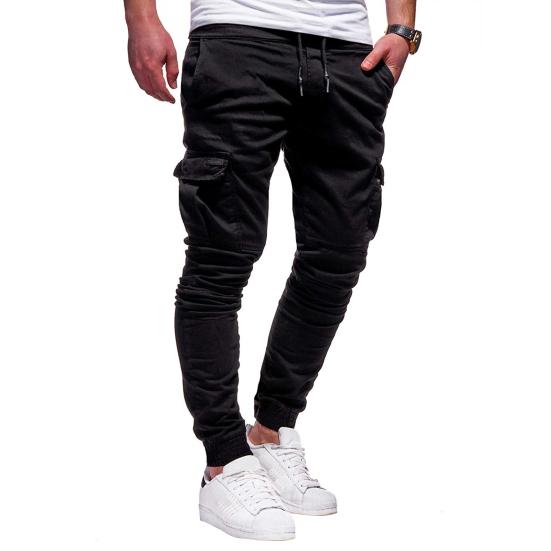 Men Thick Cargo Pants Drawstring Waist Warm Jogger Pants Autumn Winter