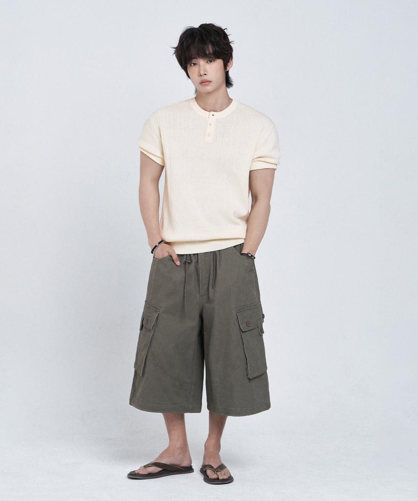 LEMAIN SECOND Classic Henley Neck Washable Short Sleeve Knit [Ivory]