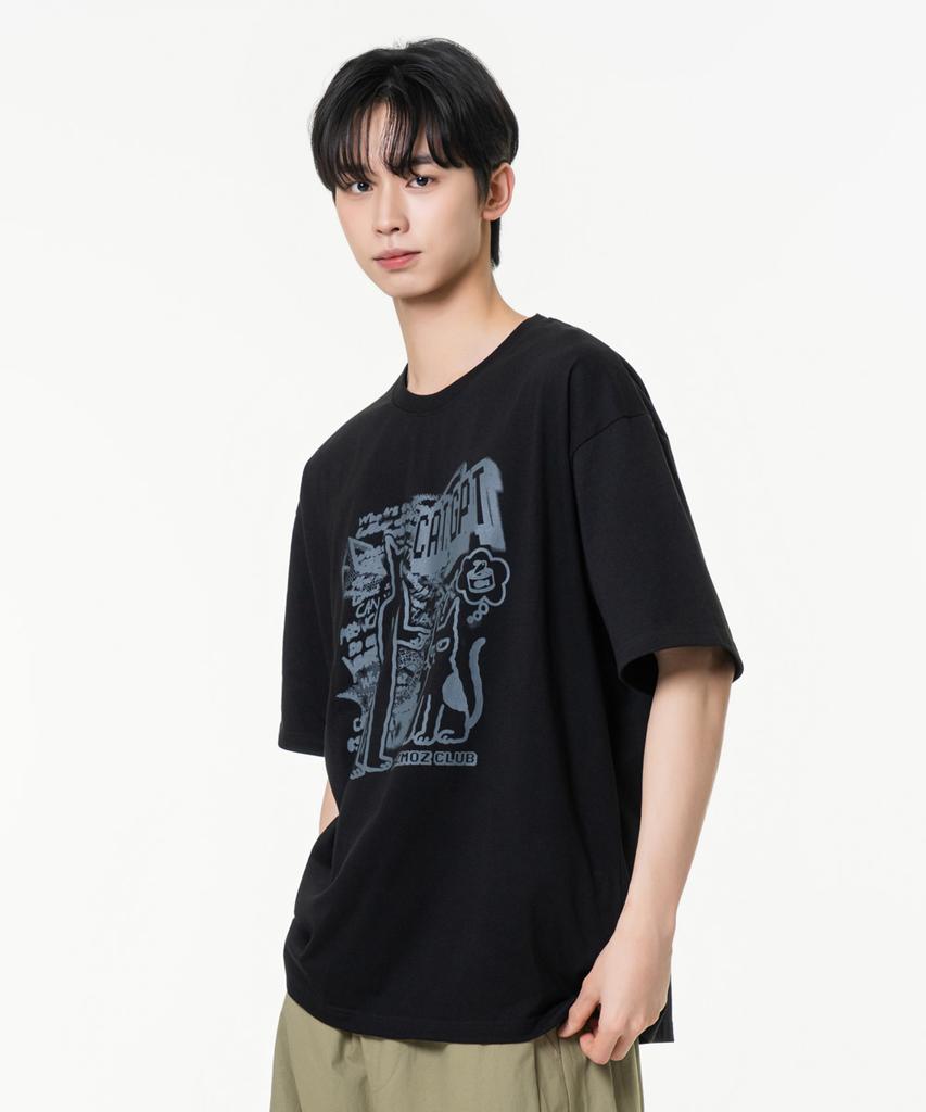 MOZMOZ Cat Gpt Oversized Graphic Short Sleeve T-Shirt Black