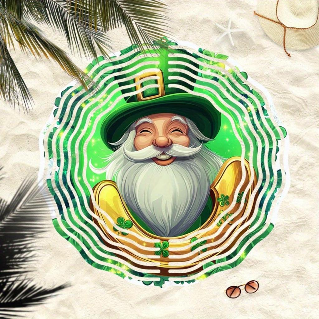 Lucky Gnome Wind Chime for Outdoor Garden Patio Decor with Horseshoe and Clover 360 Degree Rotating Hook Weatherproof 3D Artwork Universal Holiday