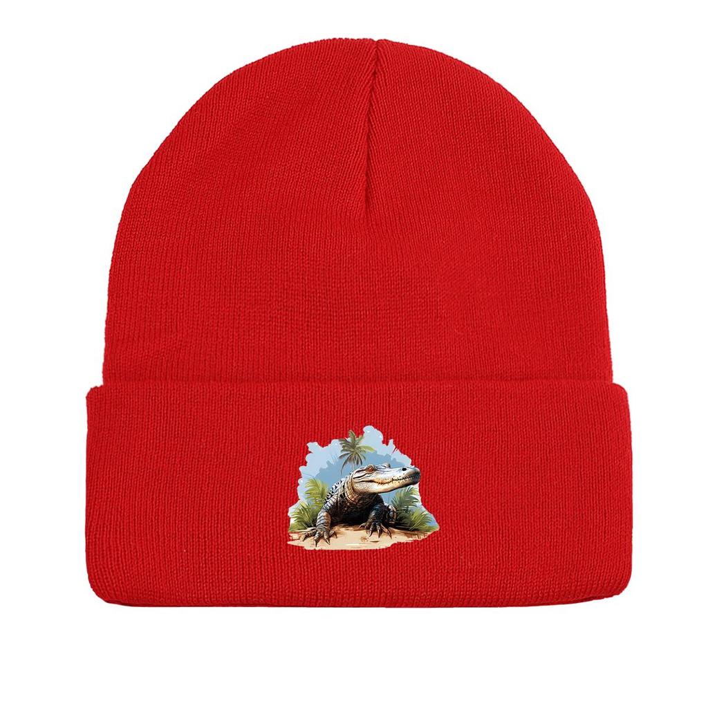 Вязаная шапка-бини с принтом крокодила и кокосовой пальмы, шапка-череп животного, мягкая шапка-бини в стиле хип-хоп с помпоном, вязаная шапка-бини