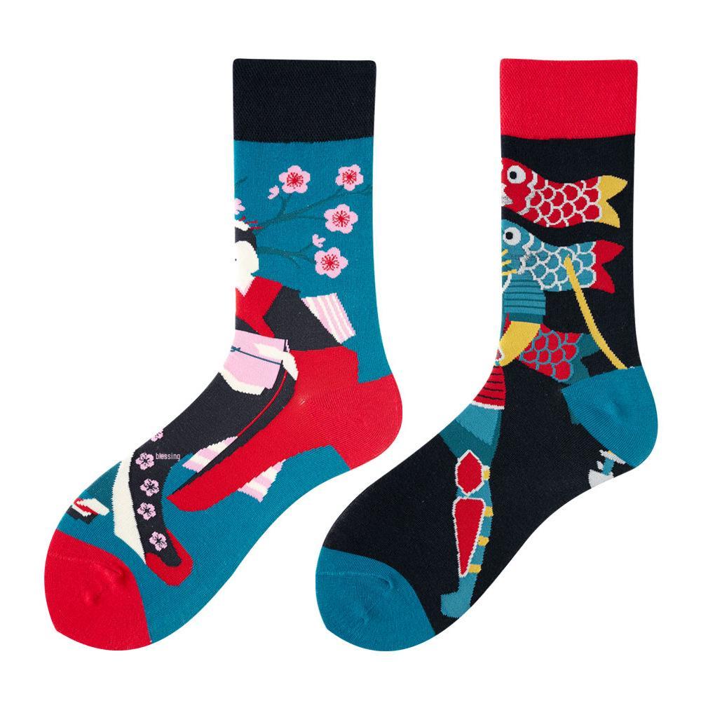 Asymmetric Colorful Christmas Cotton Socks for Couples