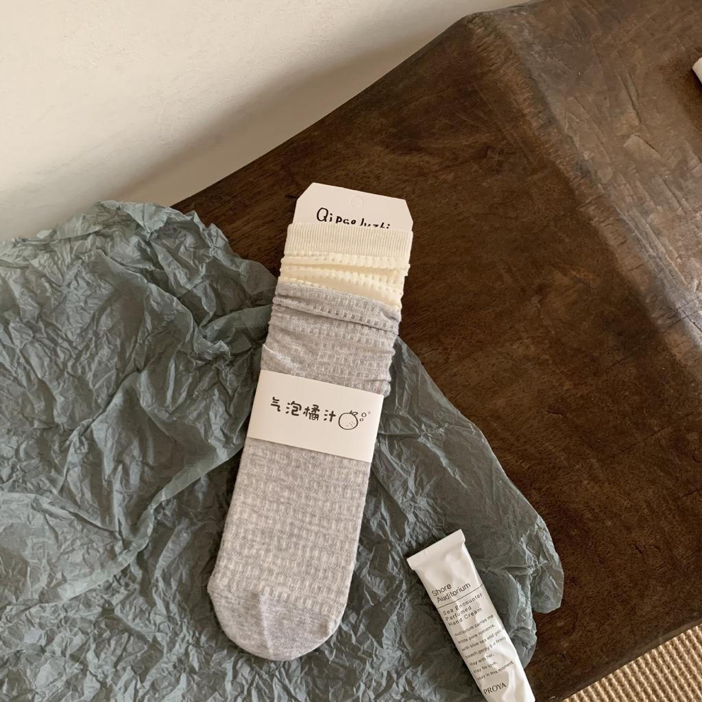 Cute Cat Short Medium Tube Socks Thin Striped Versatile Mesh Breathable Curled Socks