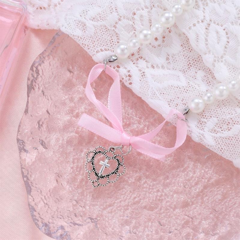 Элегантное ожерелье с подвеской в виде сердца и банта из жемчуга для женщин, милое универсальное ожерелье с подвесками, модные ювелирные изделия, подарок
