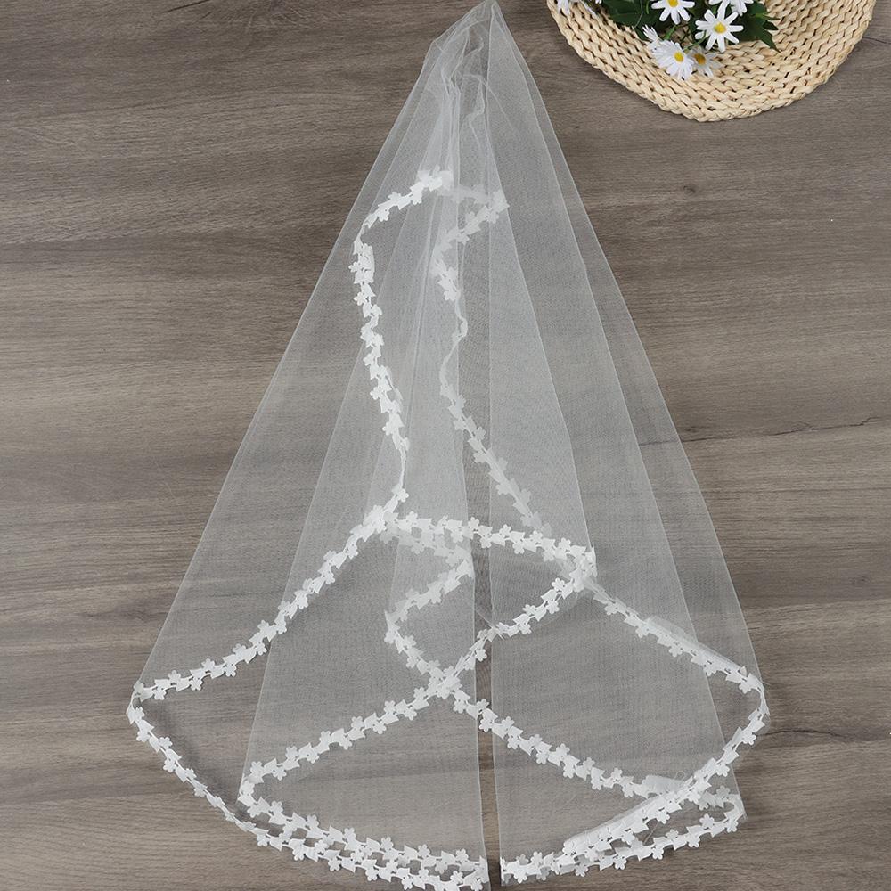 Accessories Photo Veil Short Simple White Ivory Women's Tulle Wedding Veil Lace Edge Bridal Veil