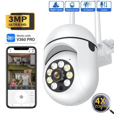 Новая Wi-Fi камера 3MP IP для улицы с 4-кратным цифровым зумом, беспроводной монитор безопасности, полноцветная камера ночного видения с искусственным интеллектом, умная камера слежения за безопасностью