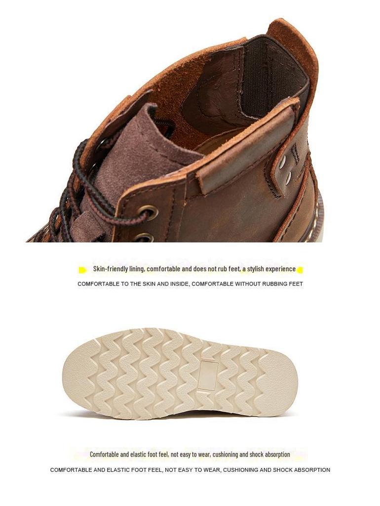 Мужские кожаные ботинки Martin цвета хаки American Retro 875 — желтые ботинки средней высоты в британском стиле.