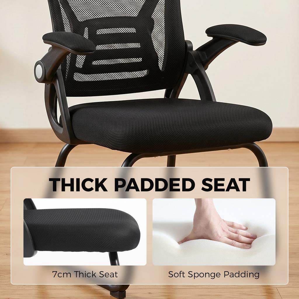 Mesh Desk Chair No Wheels with Flip-up Armrests, Black