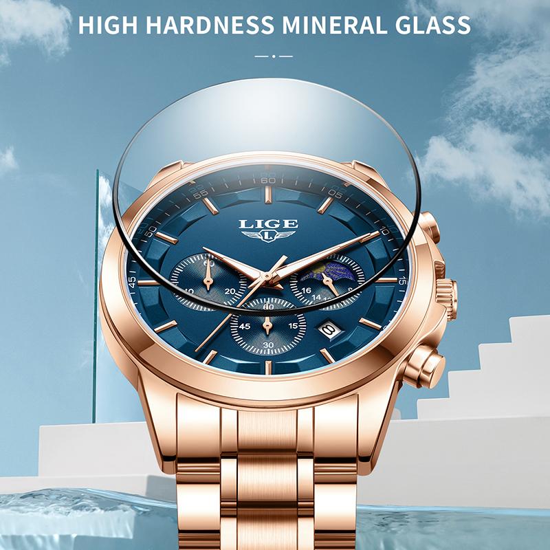 LIGE New Luxury Mens Watch Fashion Business Quartz Wristwatches Sports Waterproof Luminous Steel Watches Men Reloj Hombre