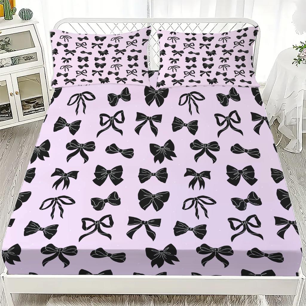 Набор простыней на резинке с бантом, 2/3 шт., Персонализированный комплект постельного белья с бантом, Удобный, Приятный к коже, Милый стиль, 180x220 см