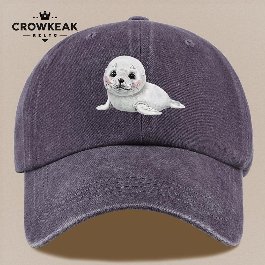 pc Cute Cartoon Seal Pattern Design Printed Baseball Cap Black Papa Trucker Hat Breathable Comfortable Solid Color Easy Retro S