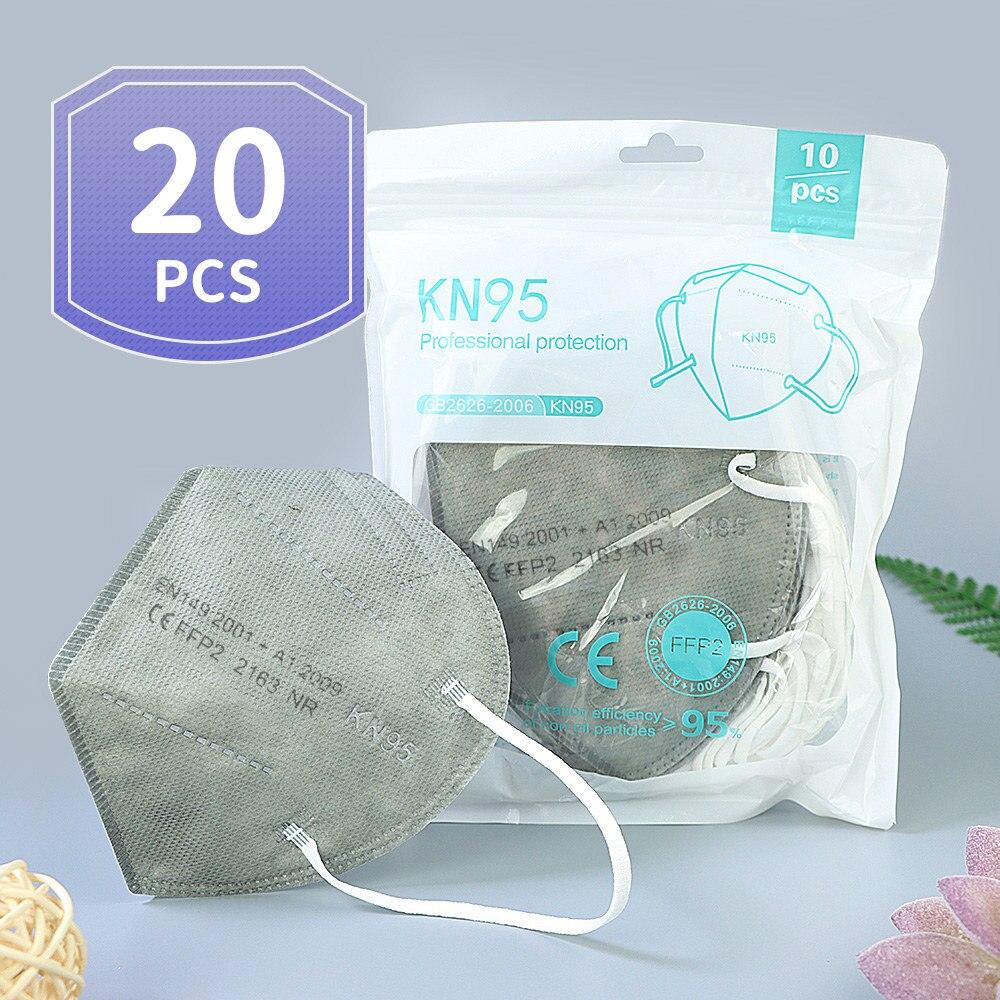 20-200PCS 5 Layers FFP2 MASK Adult Black KN95 Fabric Mascarillas Approved Mouth Face FPP2 Mask KN95 Filter Respirator FFP2MASK