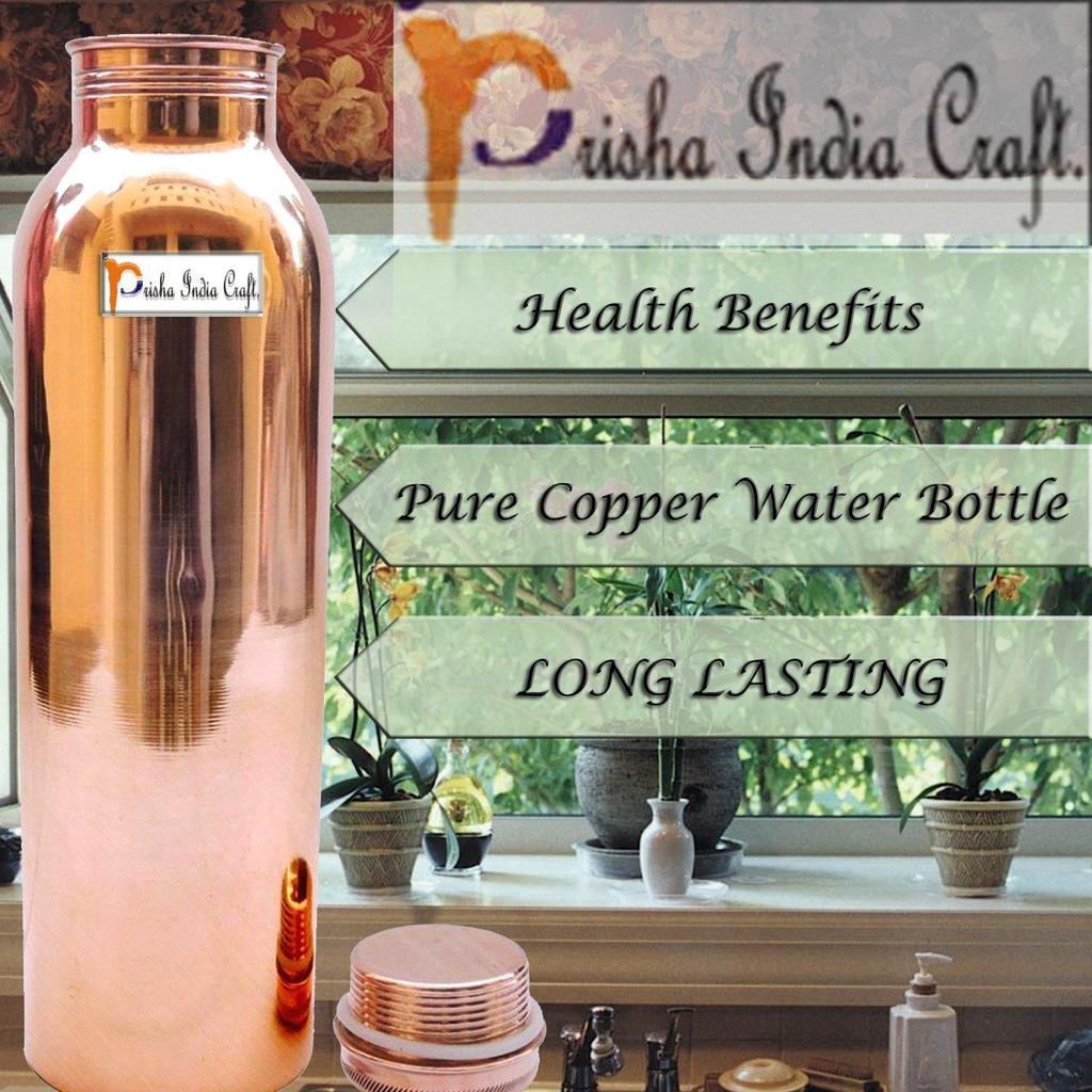 Prisha India Craft Бутылка для воды из чистой меди, 900 мл, Медные бутылки