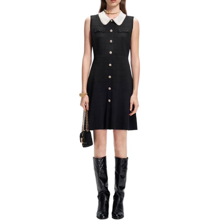 Karl Lagerfeld Casual Date Commute Slim Fit Color Block Button Sleeveless Dress Women dresses Black M22E1328