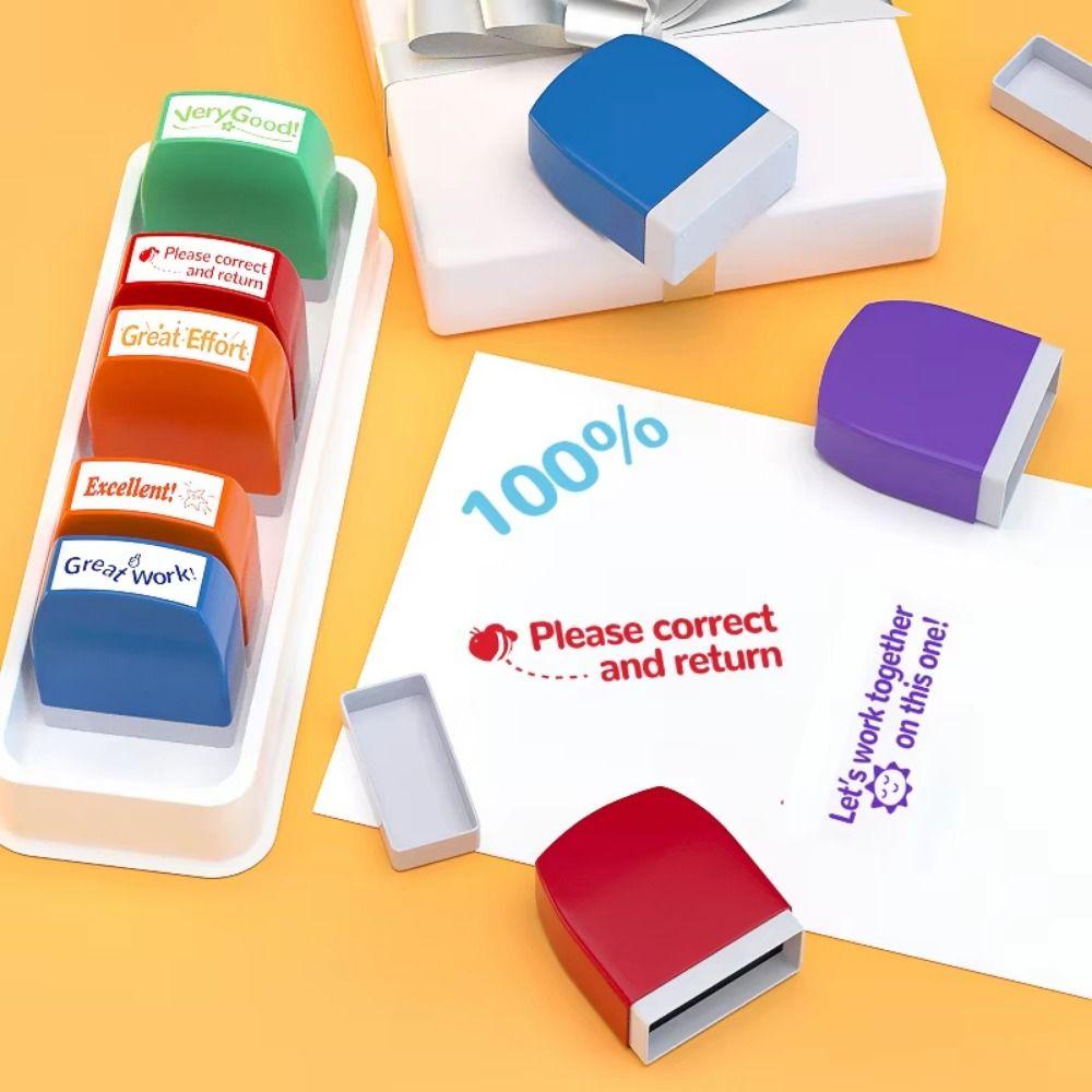 5/8Pcs Colorful Teacher's Review Seal Creative Teacher's Comment Stamp Classroom Grading