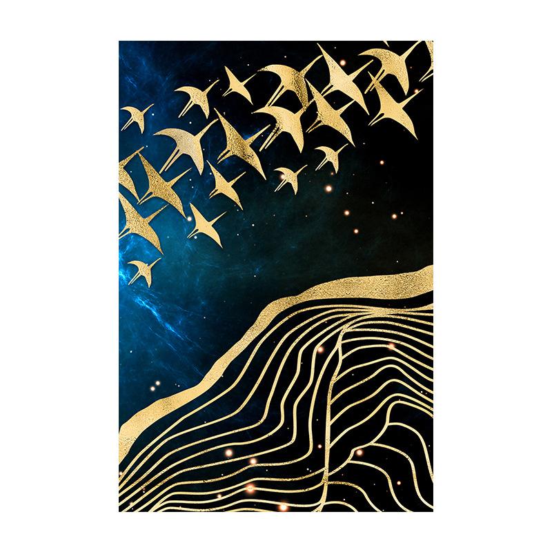 Креативная геометрия, тройная декоративная картина, золотая птица, используется для домов, гостиных, подвесных картин, фресок, картин в рамах