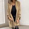 Winter Fall Women Jacket Thick Fleece Fringe Tassel Hem Long Bat Sleeves